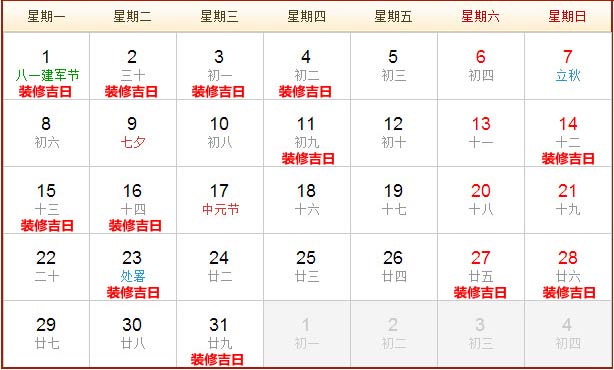 2016年八月裝修開工黃道吉日推薦(風水篇)