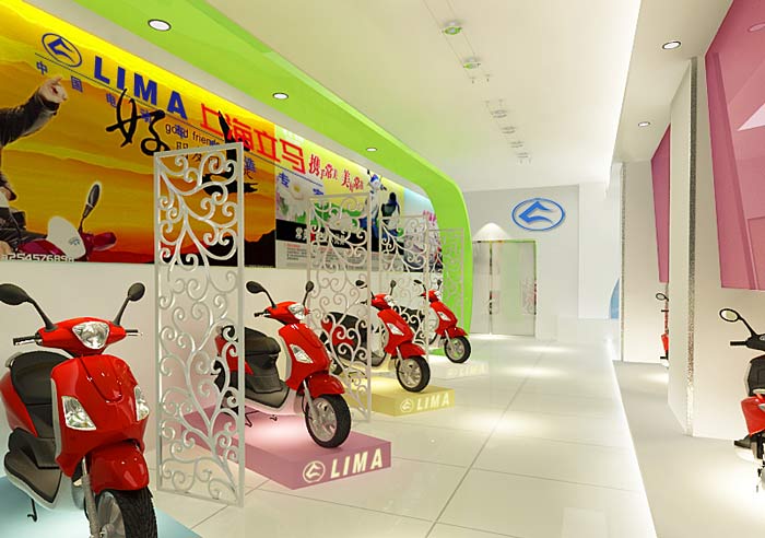 電動車銷售展示區(qū)域裝修設(shè)計(jì)案例效果圖