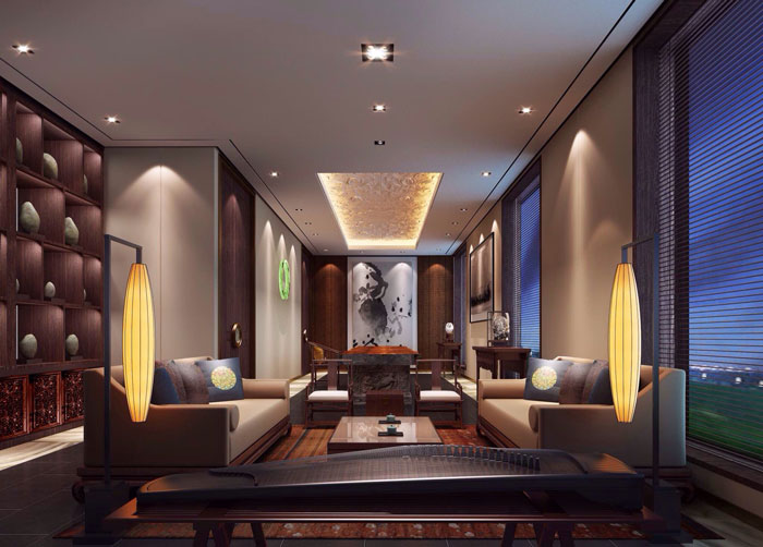 現代、中式混搭私人會所接待區域裝修設計案例效果圖
