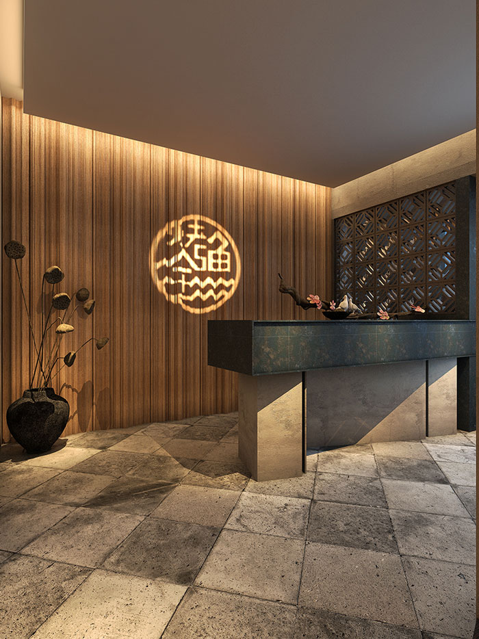 時而驚奇、時而陶醉的烤魚店前臺裝修設計方案效果圖