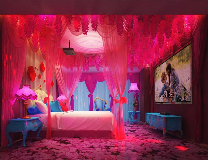 情侶主題酒店喜慶客房裝修設計案例效果圖