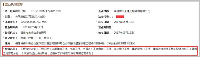 土建工程咨詢有限公司經營范圍截圖
