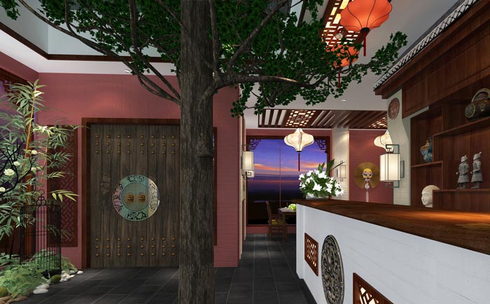 新中式川菜館進(jìn)門(mén)區(qū)裝修設(shè)計(jì)效果圖