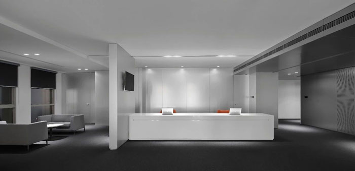 企業(yè)總部辦公樓二樓前臺裝修設(shè)計(jì)效果圖