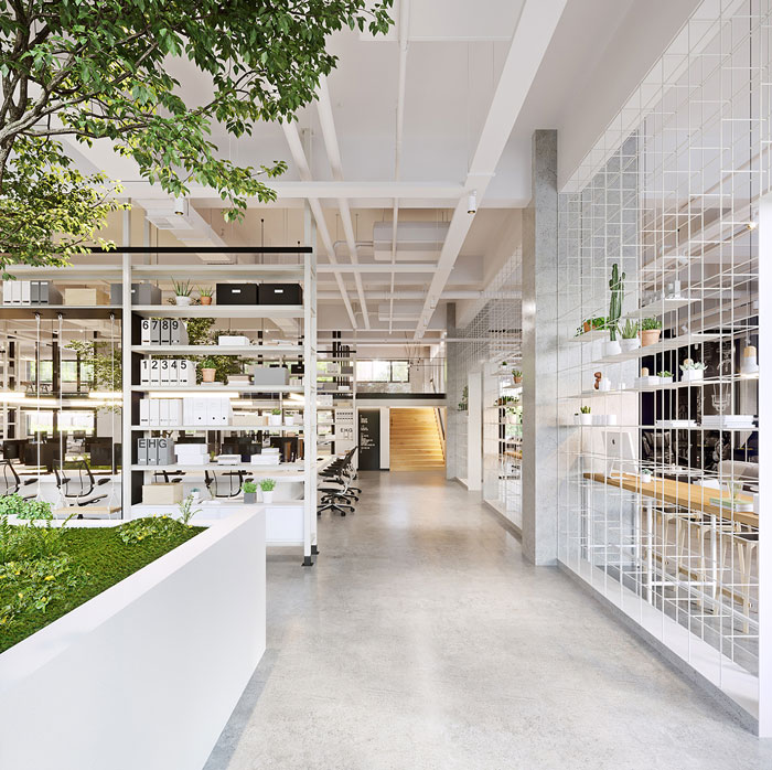 家居公司辦公室辦公區過道裝修設計效果圖