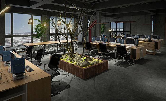 復古辦公室辦公區裝修設計效果圖