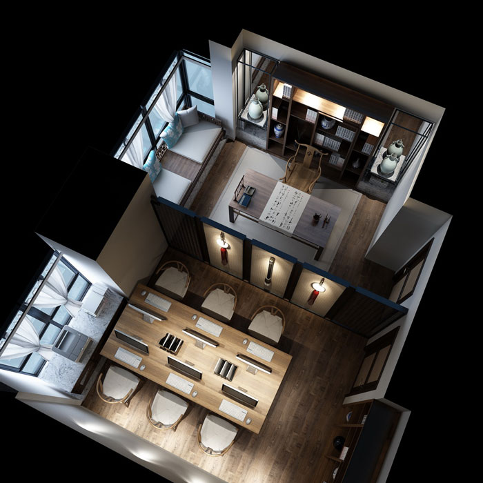 小型中式辦公室裝修設計平面圖