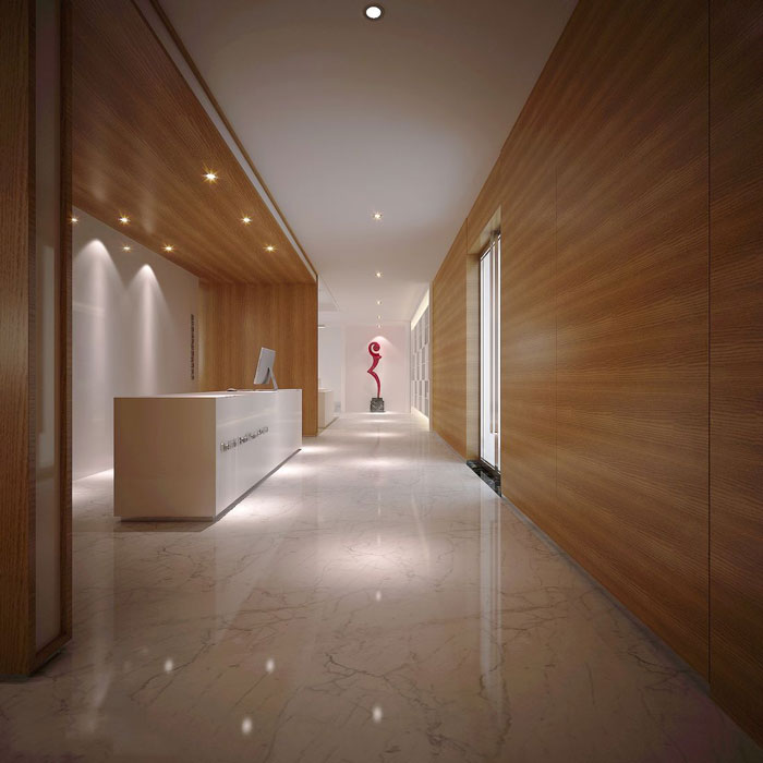 現代中式辦公會所前臺設計效果圖