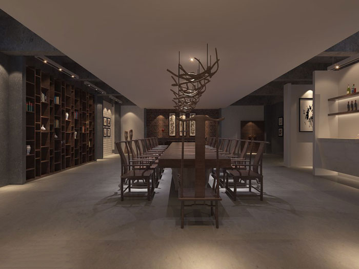 現代中式辦公會所會議室設計效果圖