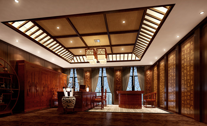 中式摩登風格總經理辦公室裝修設計效果圖