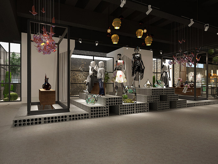 絲綢廠房展廳展示區裝修設計效果圖