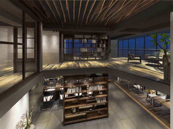 簡約中式辦公室交流區裝修效果圖