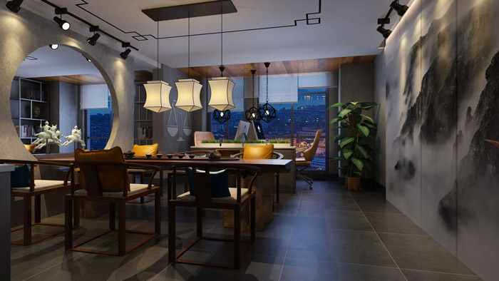 中式工作室辦公區裝修效果圖