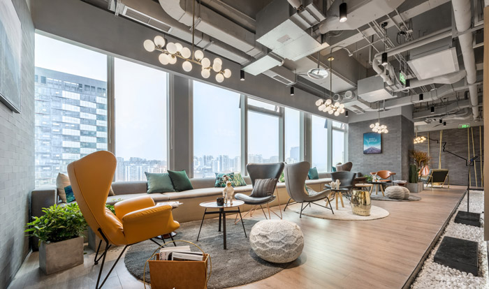 干凈清爽辦公室接待區裝修設計效果圖